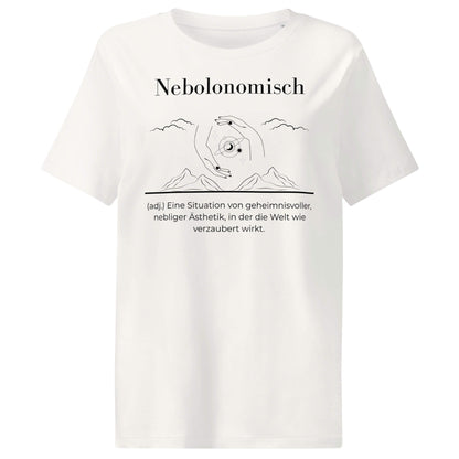 Nebolonomisch Damen T-Shirt in Off White – schwarzer Aufdruck, Bio-Baumwolle, femininer Schnitt – Wortstolz