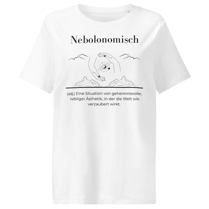Nebolonomisch Damen T-Shirt in White – schwarzer Aufdruck, Bio-Baumwolle, femininer Schnitt – Wortstolz
