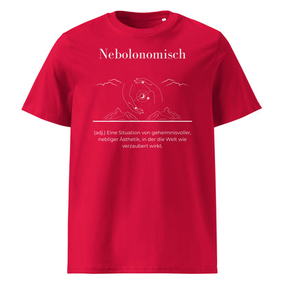Nebolonomisch Herren T-Shirt in Red – weißer Aufdruck, Bio-Baumwolle, maskuliner Schnitt – Wortstolz