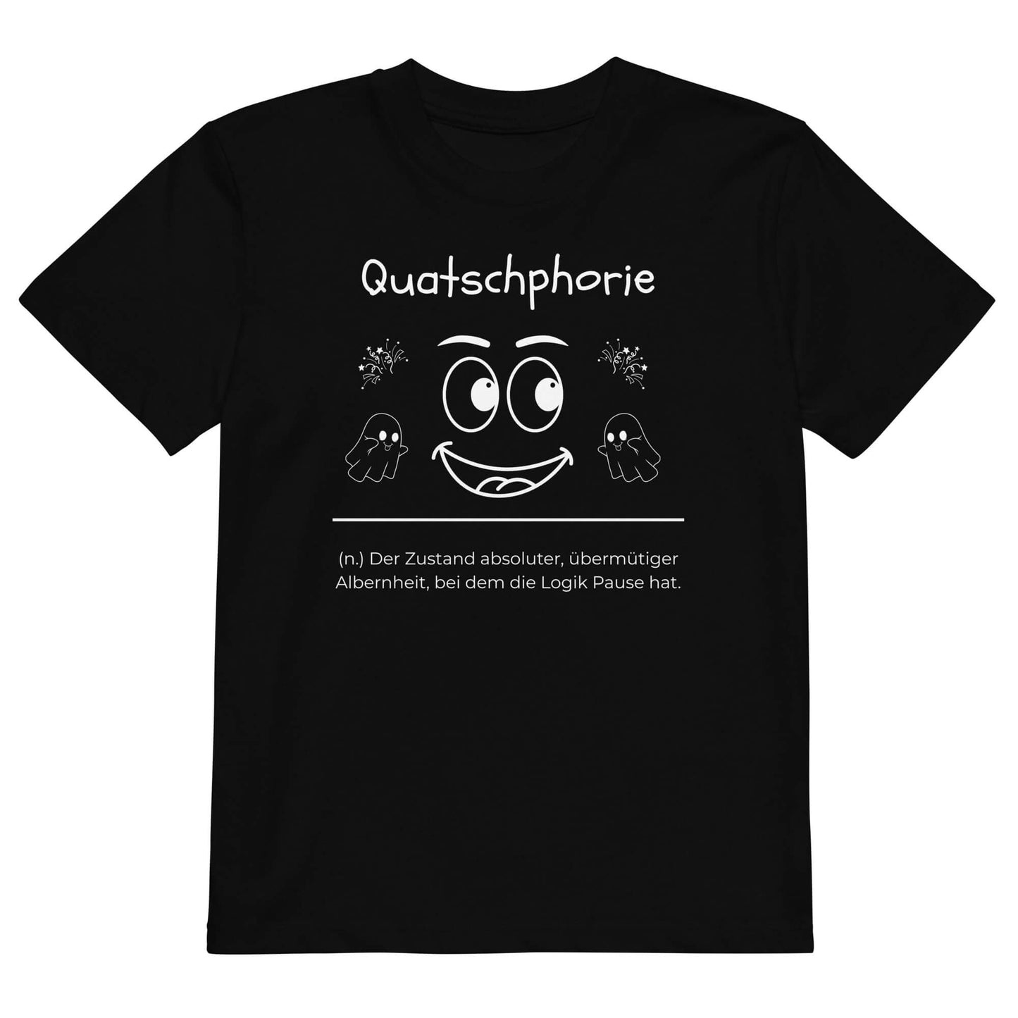 Quatschphorie Kinder-T-Shirt in Black – weißer Aufdruck, Bio-Baumwolle, reguläter Schnitt – Wortstolz