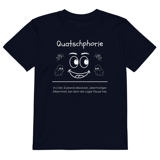 Quatschphorie Kinder-T-Shirt in French Navy – weißer Aufdruck, Bio-Baumwolle, reguläter Schnitt – Wortstolz