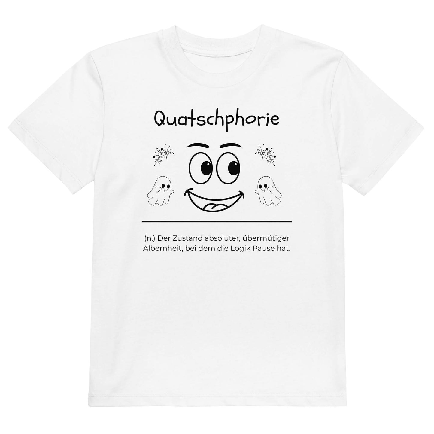 Quatschphorie Kinder-T-Shirt in White – weißer Aufdruck, Bio-Baumwolle, reguläter Schnitt – Wortstolz