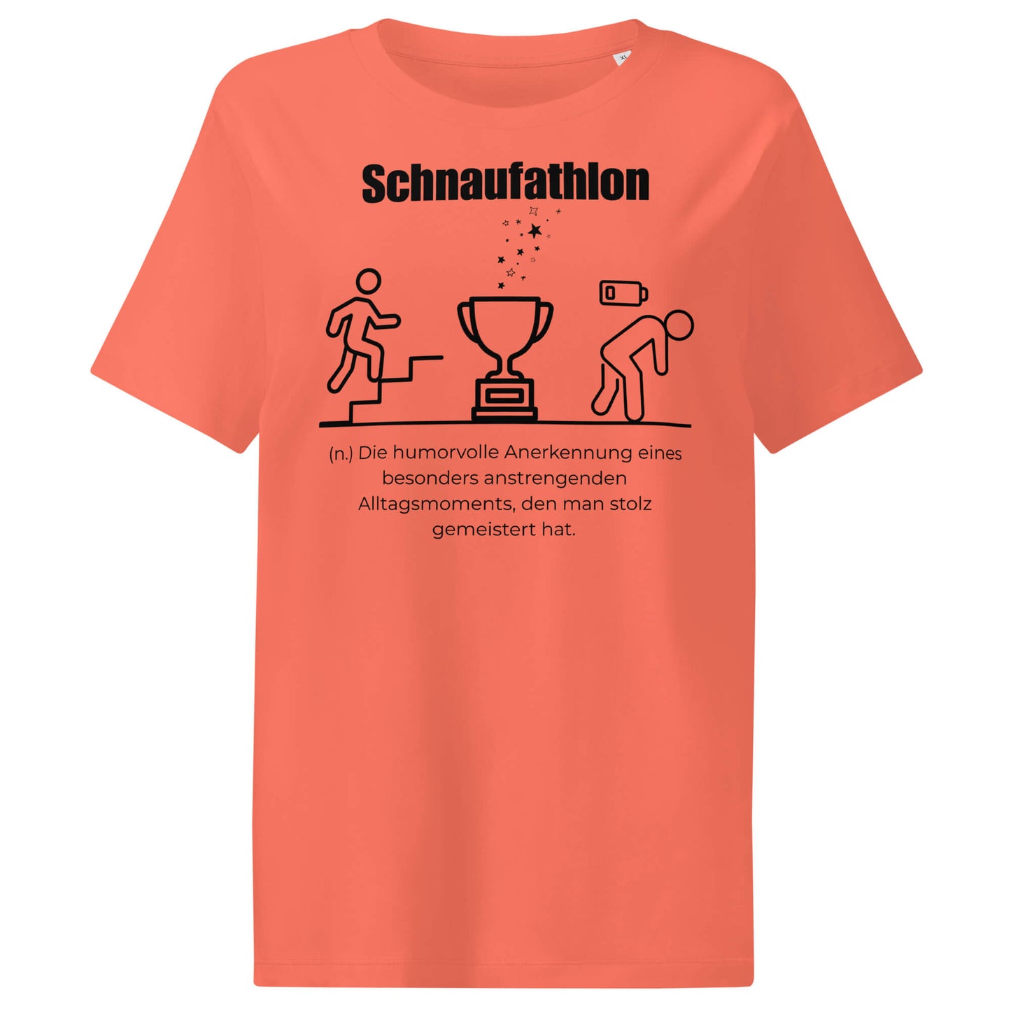 Schnaufathlon Damen T-Shirt in Fiesta – schwarzer Aufdruck, Bio-Baumwolle, femininer Schnitt – Wortstolz