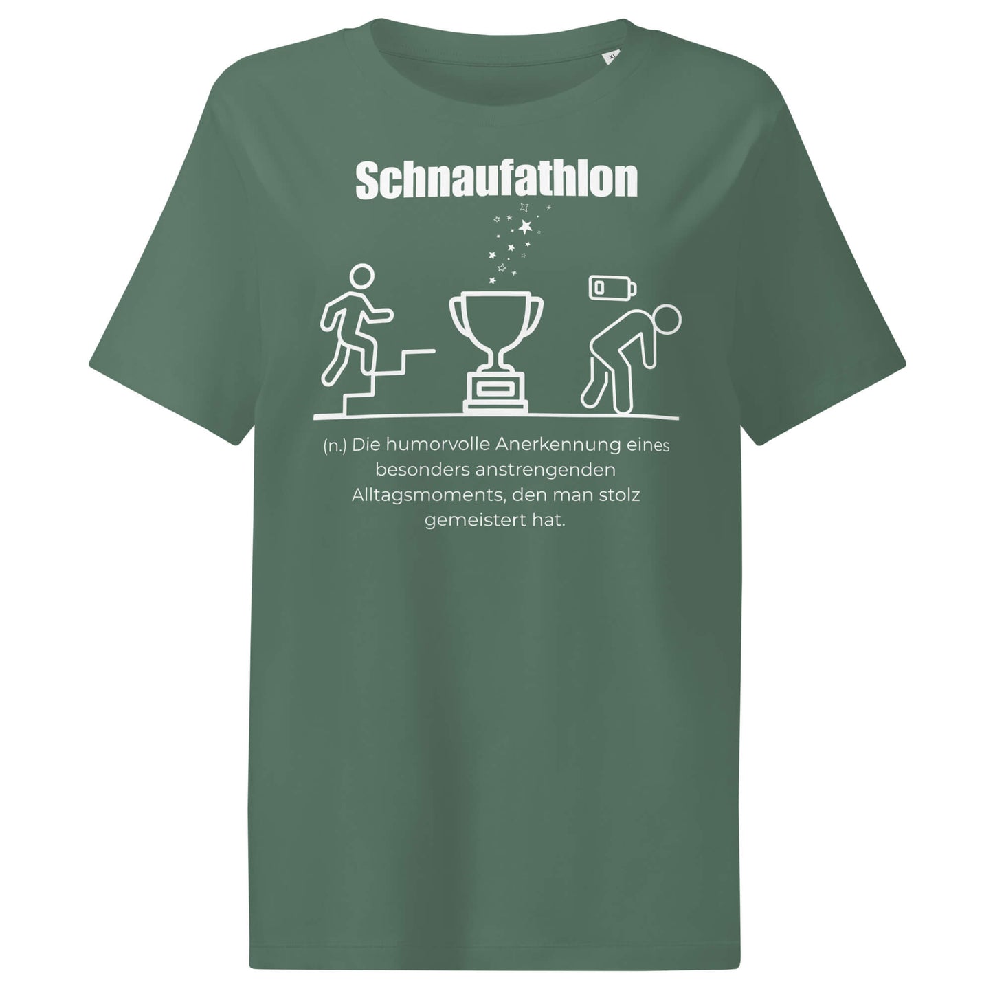 Schnaufathlon Damen T-Shirt in Green Bay – weißer Aufdruck, Bio-Baumwolle, femininer Schnitt – Wortstolz
