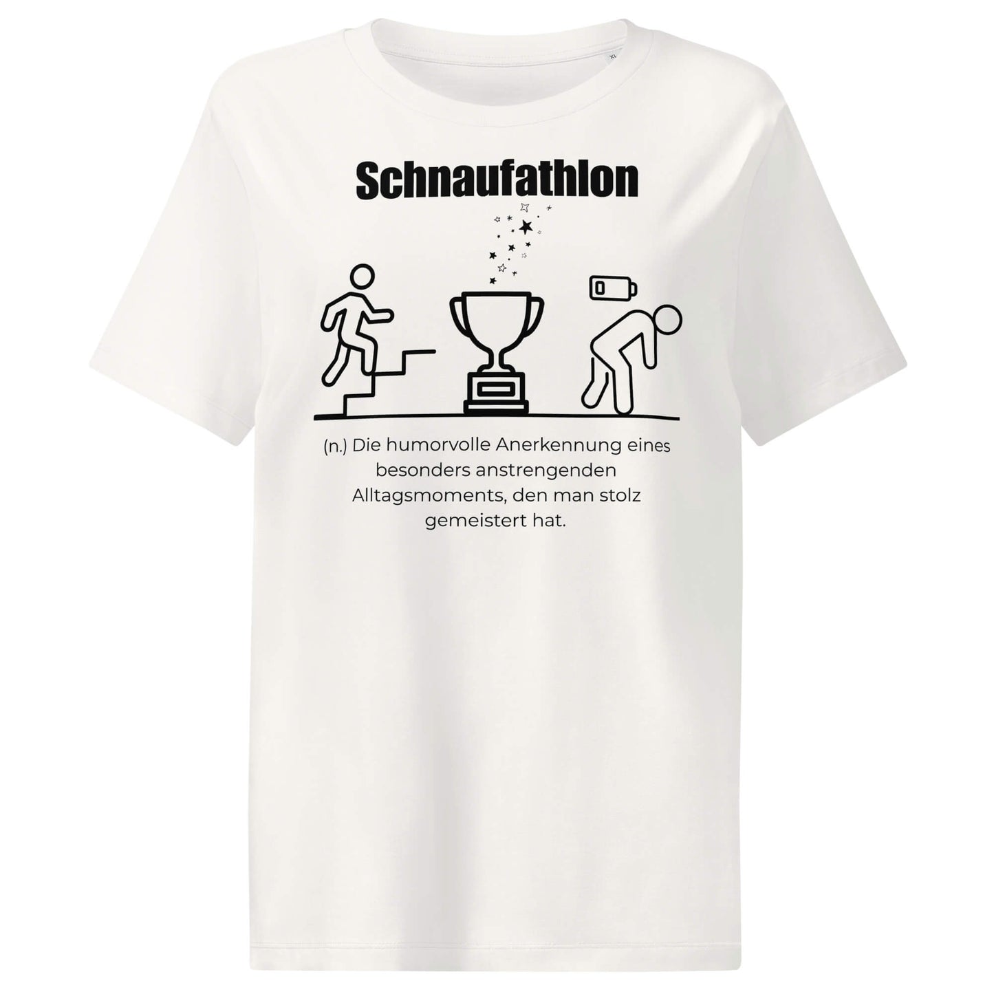 Schnaufathlon Damen T-Shirt in Off White – schwarzer Aufdruck, Bio-Baumwolle, femininer Schnitt – Wortstolz