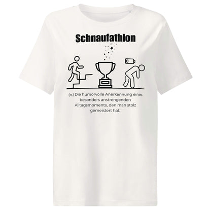 Schnaufathlon Damen T-Shirt in Off White – schwarzer Aufdruck, Bio-Baumwolle, femininer Schnitt – Wortstolz