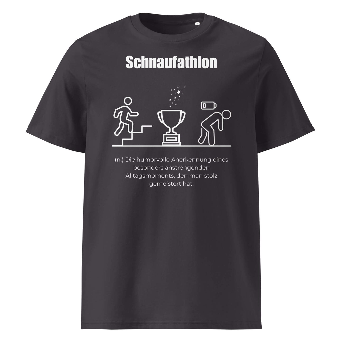 Schnaufathlon Herren T-Shirt in Anthracite – weißer Aufdruck, Bio-Baumwolle, maskuliner Schnitt – Wortstolz