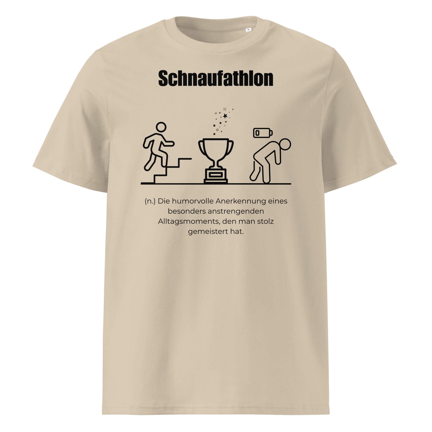 Schnaufathlon Herren T-Shirt in Desert Dust – schwarzer Aufdruck, Bio-Baumwolle, maskuliner Schnitt – Wortstolz