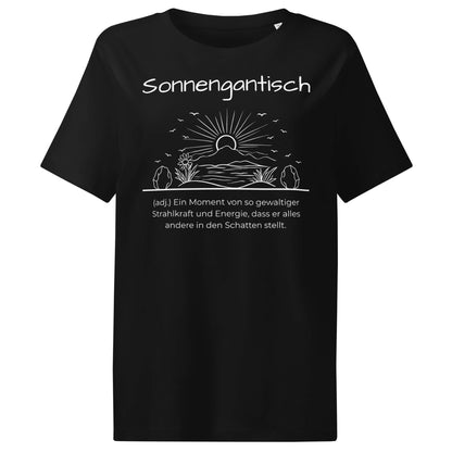 Sonnengantisch Damen T-Shirt in Black – weißer Aufdruck, Bio-Baumwolle, femininer Schnitt – Wortstolz