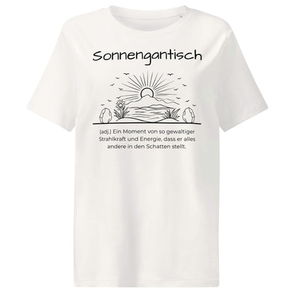 Sonnengantisch Damen T-Shirt in Off White – schwarzer Aufdruck, Bio-Baumwolle, femininer Schnitt – Wortstolz