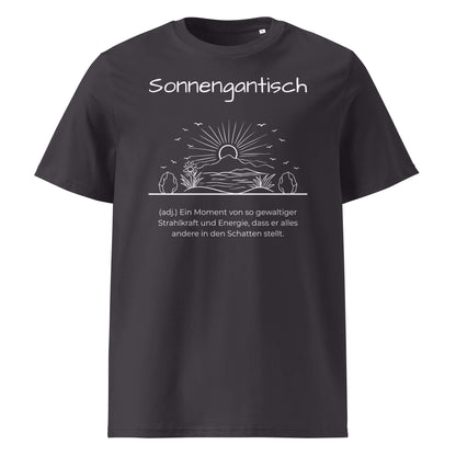 Sonnengantisch Herren T-Shirt in Anthracite – weißer Aufdruck, Bio-Baumwolle, maskuliner Schnitt – Wortstolz