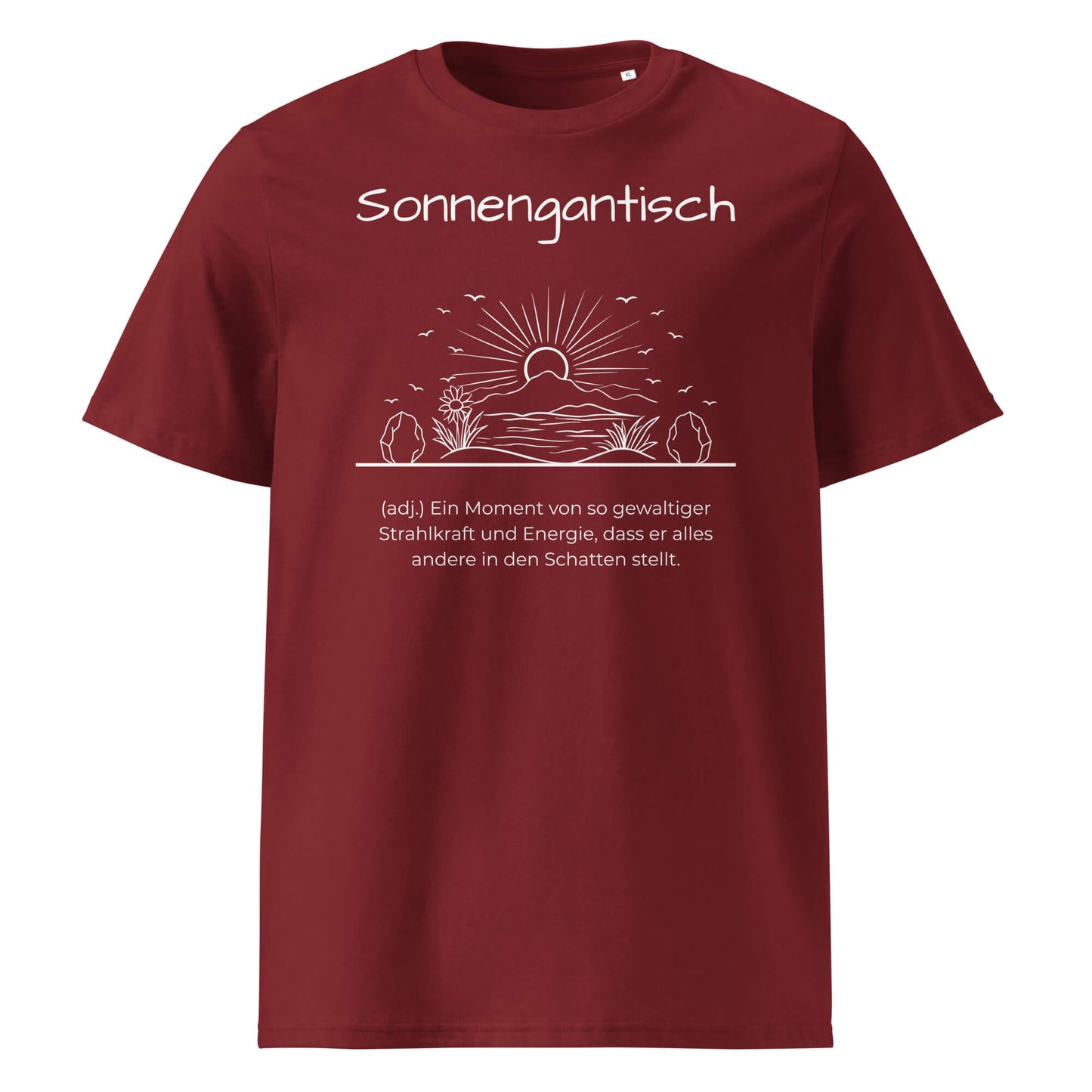 Sonnengantisch Herren T-Shirt in Burgundy – weißer Aufdruck, Bio-Baumwolle, maskuliner Schnitt – Wortstolz