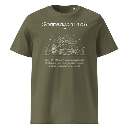 Sonnengantisch Herren T-Shirt in Khaki – weißer Aufdruck, Bio-Baumwolle, maskuliner Schnitt – Wortstolz