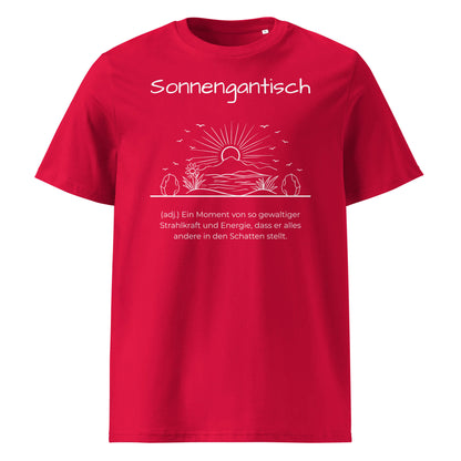 Sonnengantisch Herren T-Shirt in Red – weißer Aufdruck, Bio-Baumwolle, maskuliner Schnitt – Wortstolz