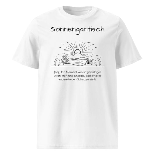 Sonnengantisch Herren T-Shirt in White – schwarzer Aufdruck, Bio-Baumwolle, maskuliner Schnitt – Wortstolz