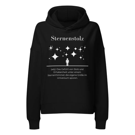 Sternenstolz Damen Hoodie in Black – weißer Aufdruck, Bio-Baumwolle, femininer Schnitt – Wortstolz