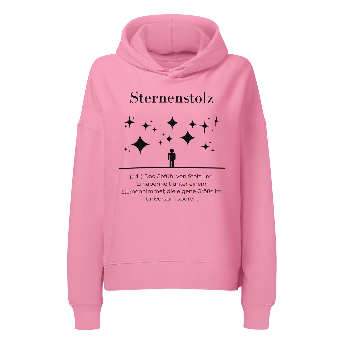 Sternenstolz Damen Hoodie in Bubble Pink – schwarzer Aufdruck, Bio-Baumwolle, femininer Schnitt – Wortstolz