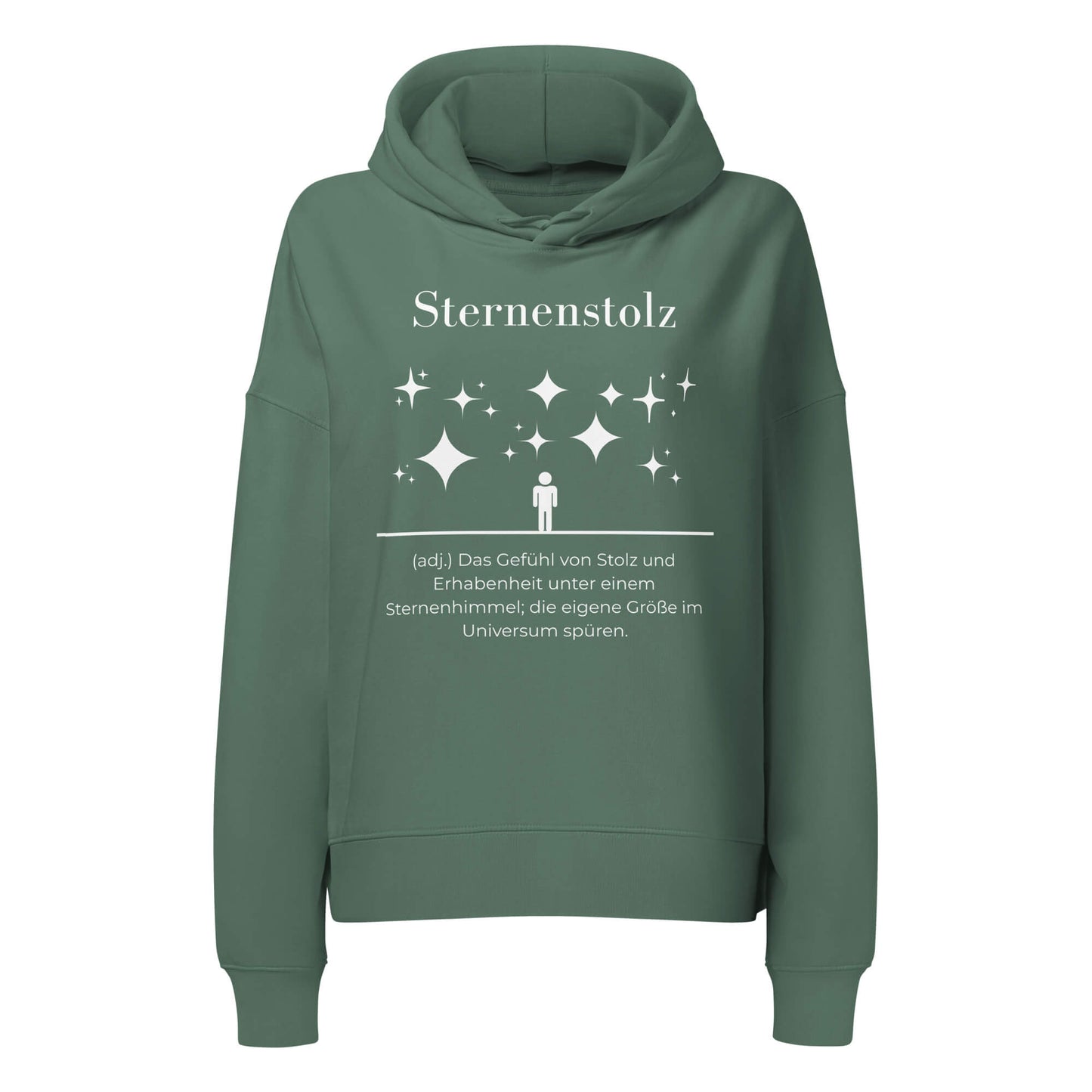 Sternenstolz Damen Hoodie in Green Bay – weißer Aufdruck, Bio-Baumwolle, femininer Schnitt – Wortstolz