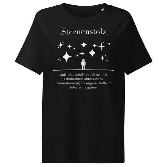 Sternenstolz Damen T-Shirt in Black – weißer Aufdruck, Bio-Baumwolle, femininer Schnitt – Wortstolz