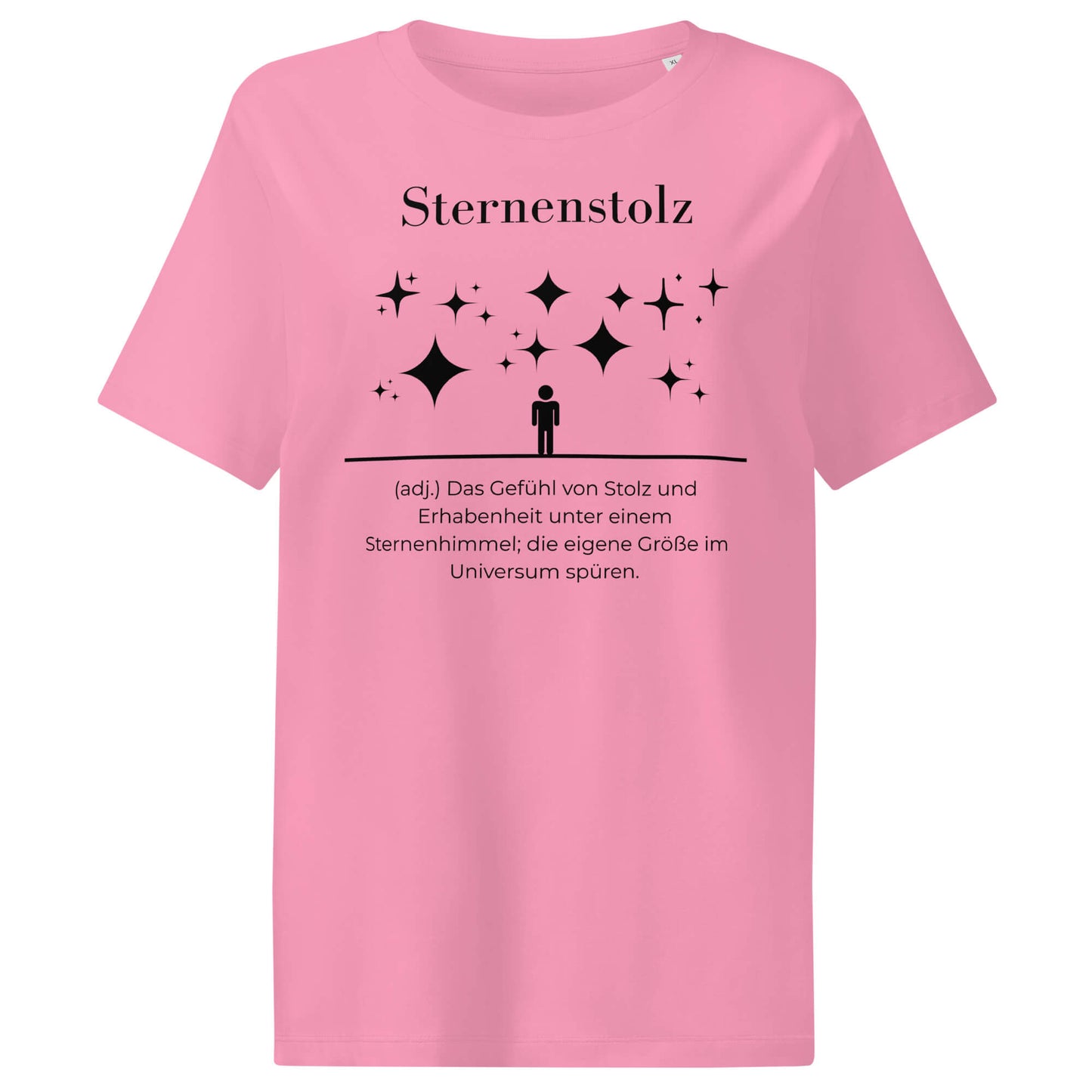 Sternenstolz Damen T-Shirt in Bubble Pink – schwarzer Aufdruck, Bio-Baumwolle, femininer Schnitt – Wortstolz