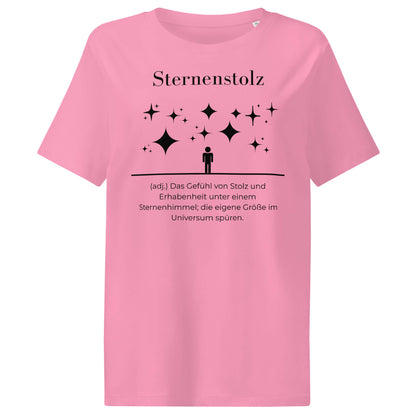 Sternenstolz Damen T-Shirt in Bubble Pink – schwarzer Aufdruck, Bio-Baumwolle, femininer Schnitt – Wortstolz