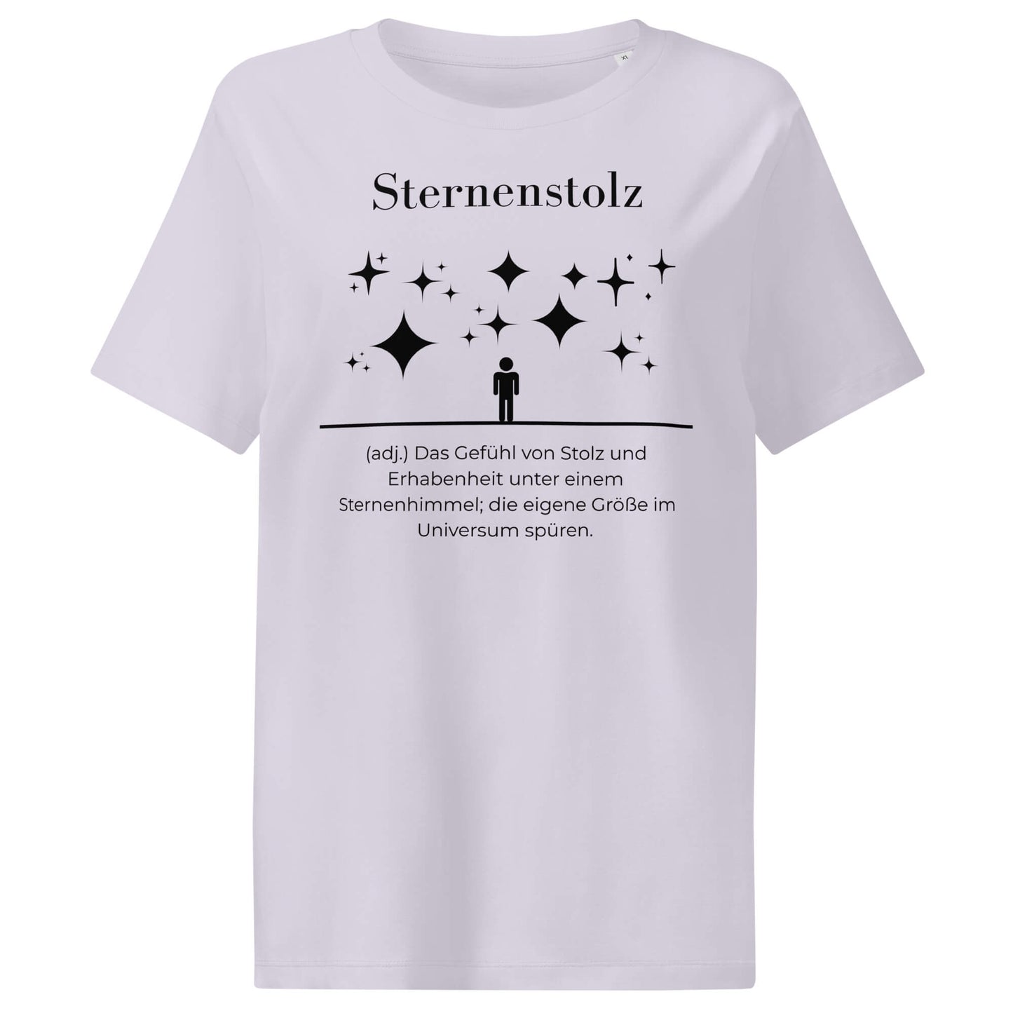 Sternenstolz Damen T-Shirt in Lavender – schwarzer Aufdruck, Bio-Baumwolle, femininer Schnitt – Wortstolz