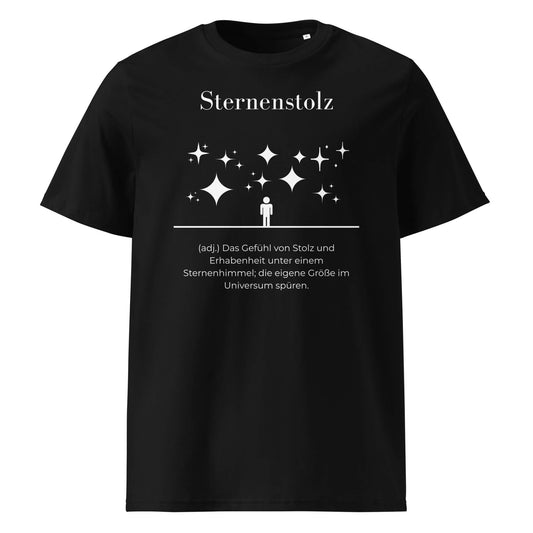 Sternenstolz Herren T-Shirt in Black – weißer Aufdruck, Bio-Baumwolle, maskuliner Schnitt – Wortstolz