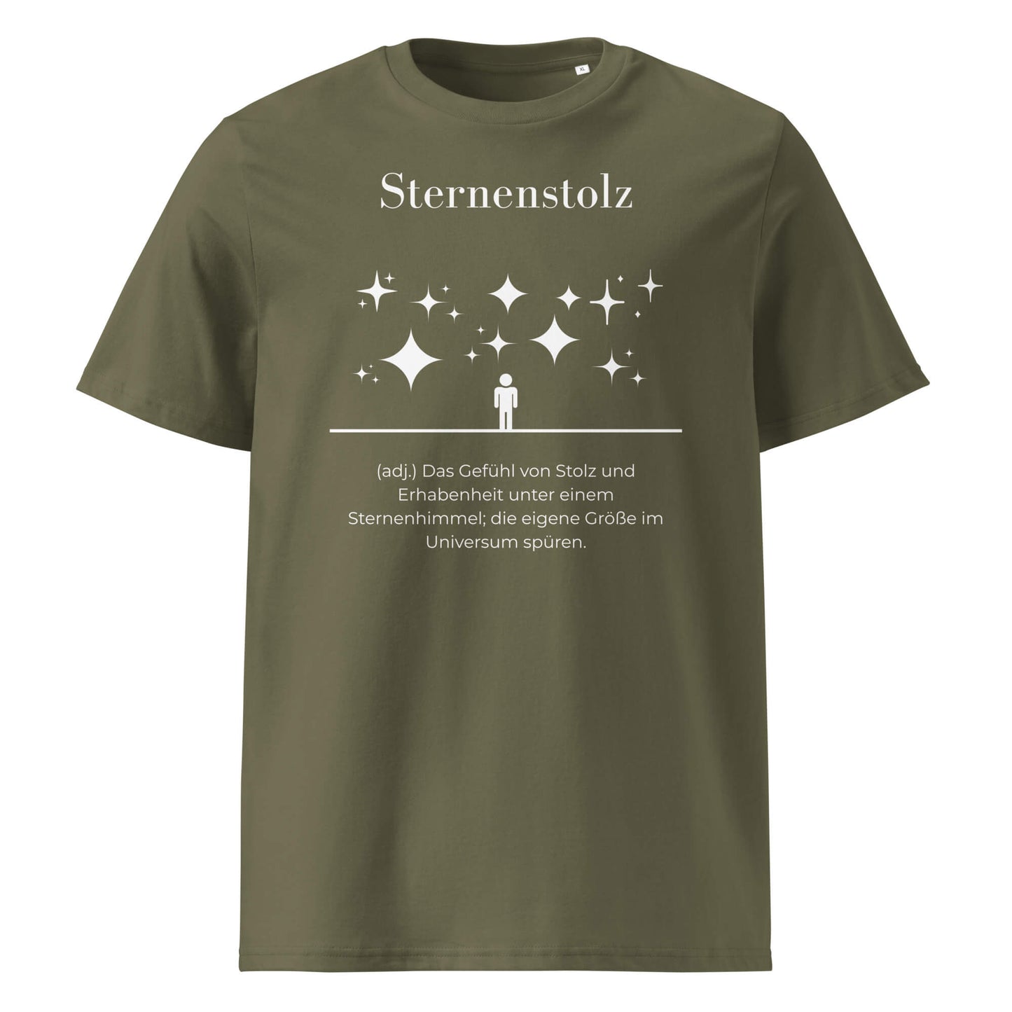 Sternenstolz Herren T-Shirt in Khaki – weißer Aufdruck, Bio-Baumwolle, maskuliner Schnitt – Wortstolz