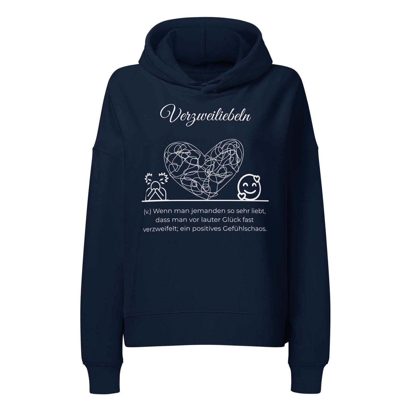 Verzweiliebeln Damen Hoodie in French Navy – weißer Aufdruck, Bio-Baumwolle, femininer Schnitt – Wortstolz
