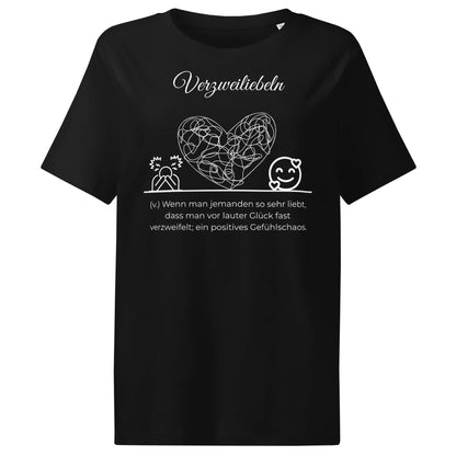 Verzweiliebeln Damen T-Shirt in Black – weißer Aufdruck, Bio-Baumwolle, femininer Schnitt – Wortstolz
