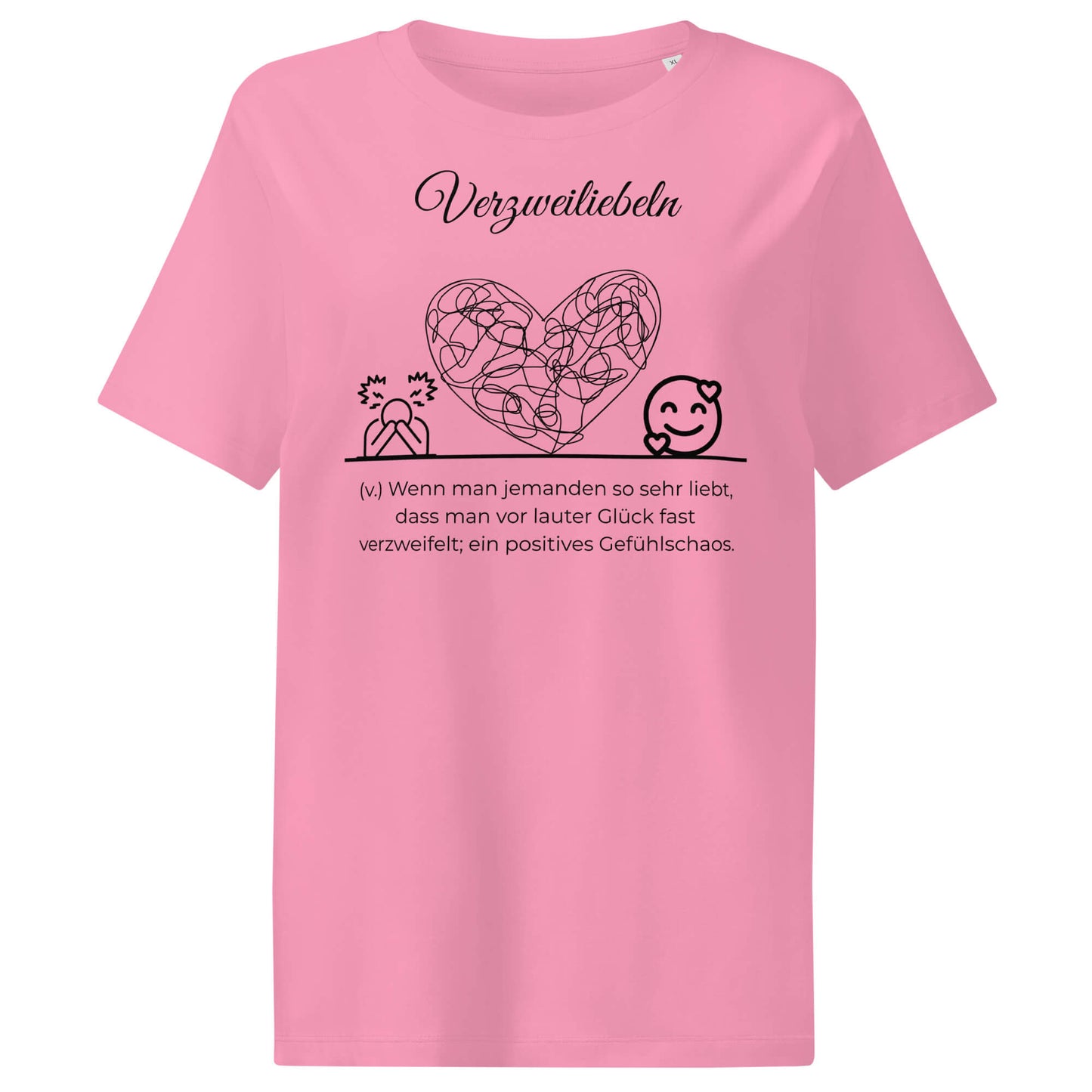 Verzweiliebeln Damen T-Shirt in Bubble Pink – schwarzer Aufdruck, Bio-Baumwolle, femininer Schnitt – Wortstolz