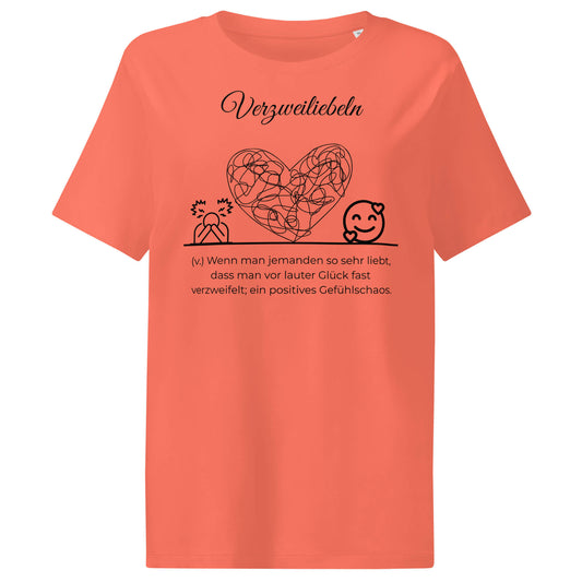 Verzweiliebeln Damen T-Shirt in Fiesta – schwarzer Aufdruck, Bio-Baumwolle, femininer Schnitt – Wortstolz