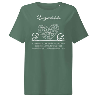 Verzweiliebeln Damen T-Shirt in Green Bay – weißer Aufdruck, Bio-Baumwolle, femininer Schnitt – Wortstolz