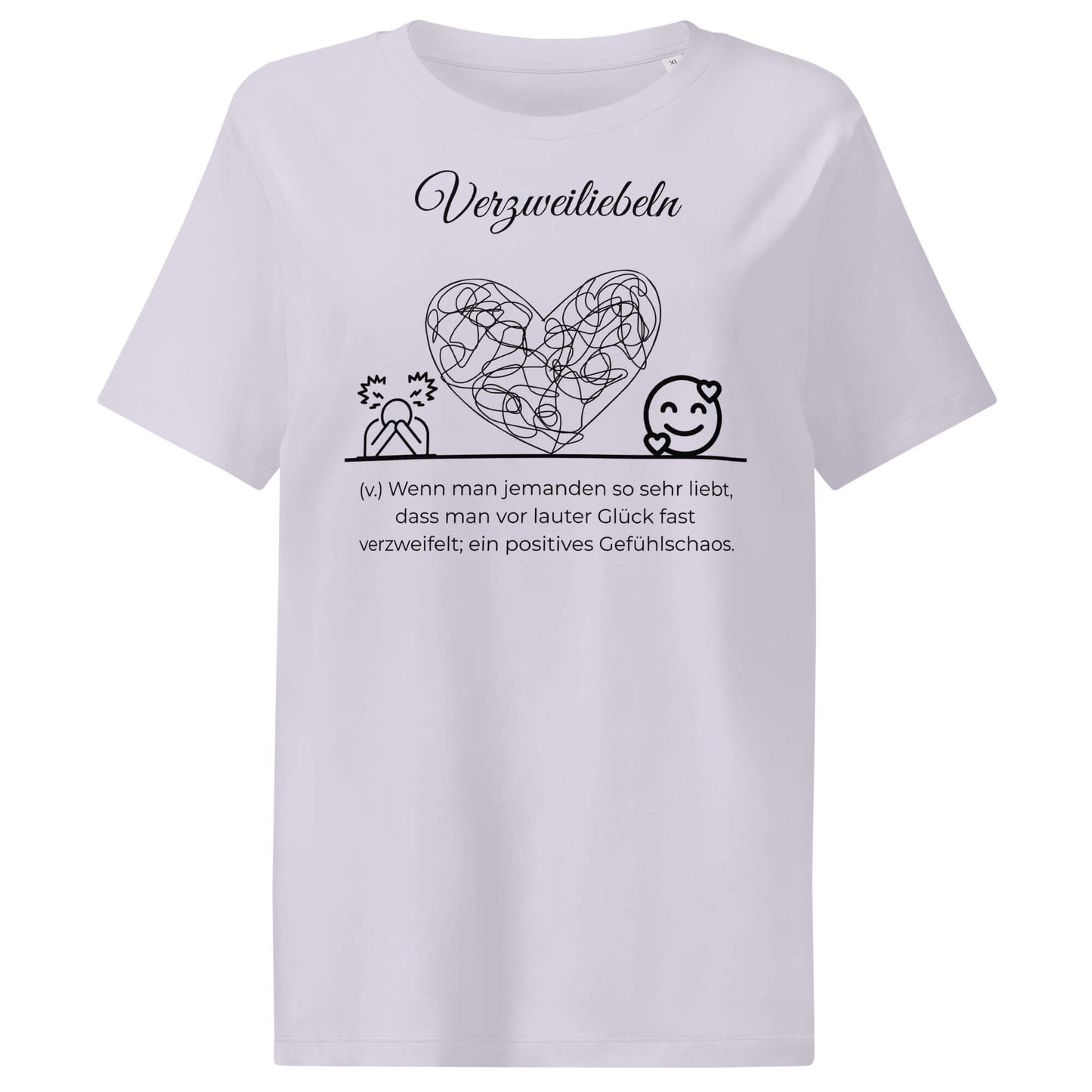 Verzweiliebeln Damen T-Shirt in Lavender – schwarzer Aufdruck, Bio-Baumwolle, femininer Schnitt – Wortstolz