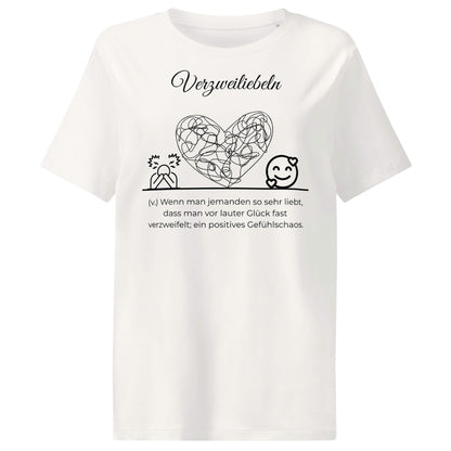 Verzweiliebeln Damen T-Shirt in Off White – schwarzer Aufdruck, Bio-Baumwolle, femininer Schnitt – Wortstolz