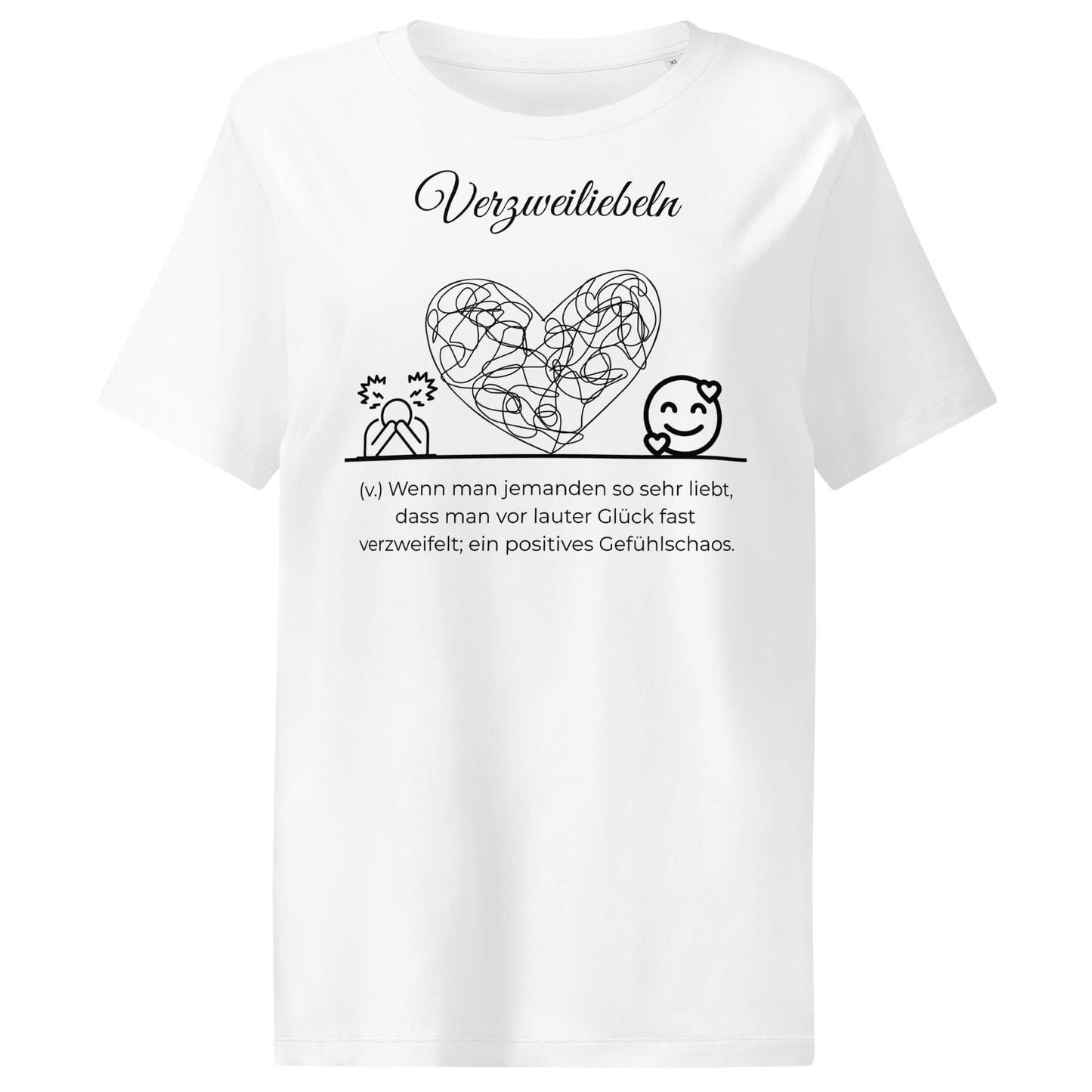Verzweiliebeln Damen T-Shirt in White – schwarzer Aufdruck, Bio-Baumwolle, femininer Schnitt – Wortstolz