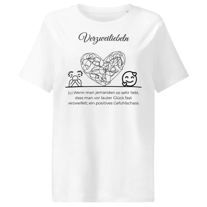 Verzweiliebeln Damen T-Shirt in White – schwarzer Aufdruck, Bio-Baumwolle, femininer Schnitt – Wortstolz