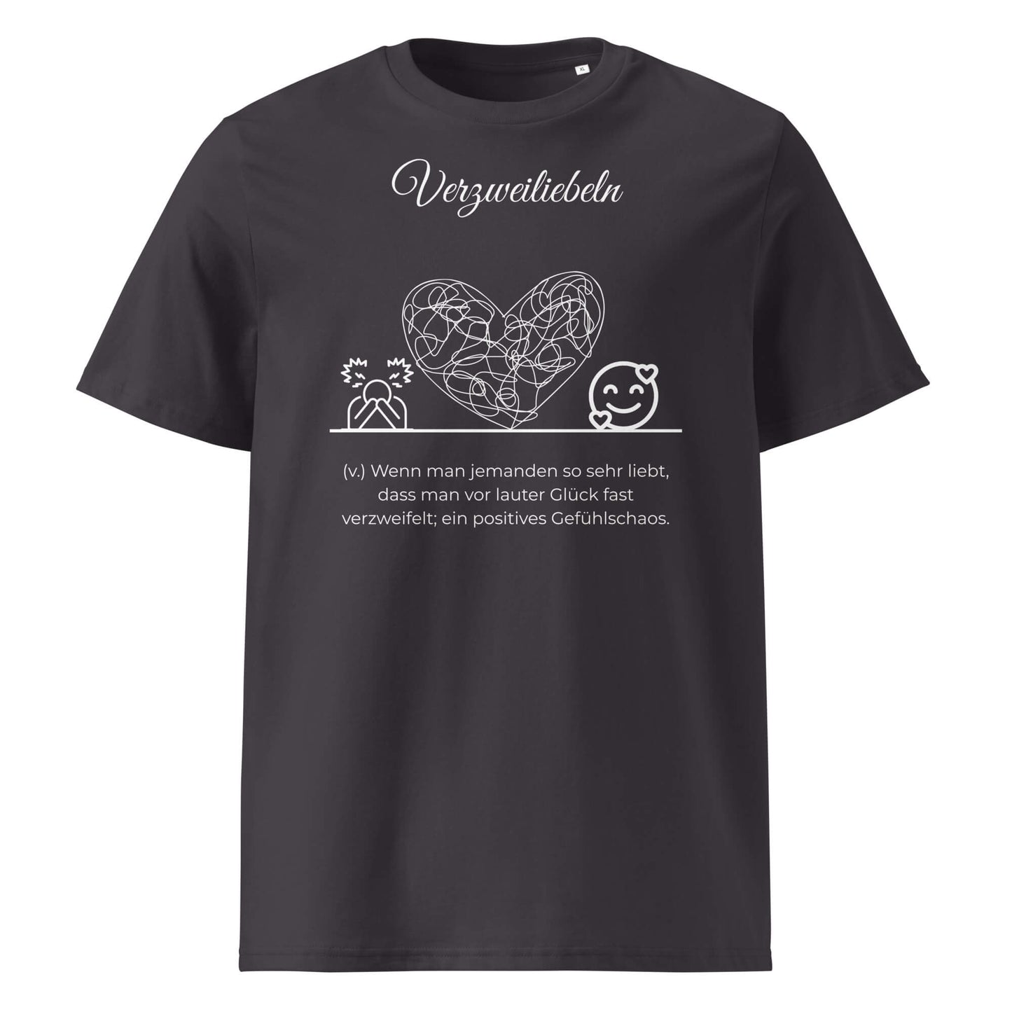 Verzweiliebeln Herren T-Shirt in Anthracite – weißer Aufdruck, Bio-Baumwolle, maskuliner Schnitt – Wortstolz