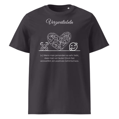 Verzweiliebeln Herren T-Shirt in Anthracite – weißer Aufdruck, Bio-Baumwolle, maskuliner Schnitt – Wortstolz