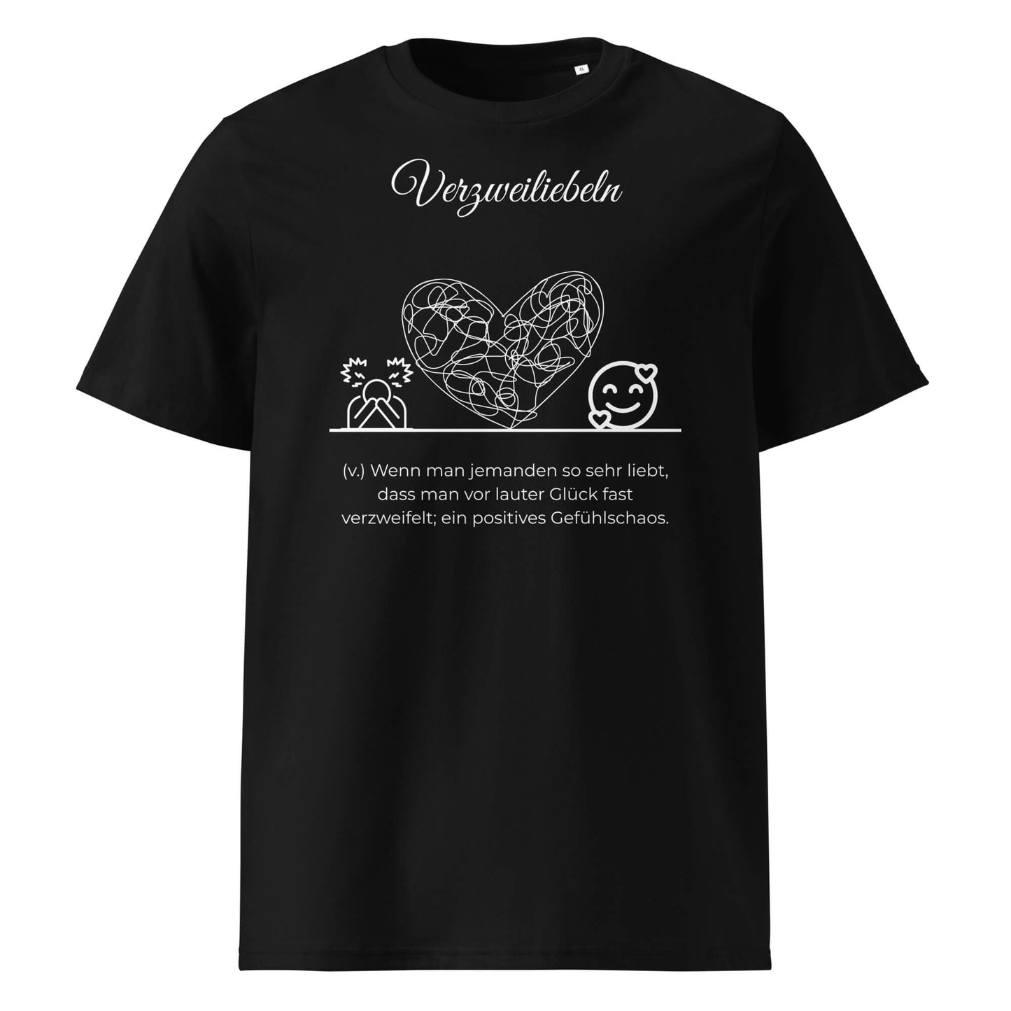 Verzweiliebeln Herren T-Shirt in Black – weißer Aufdruck, Bio-Baumwolle, maskuliner Schnitt – Wortstolz