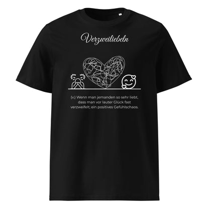 Verzweiliebeln Herren T-Shirt in Black – weißer Aufdruck, Bio-Baumwolle, maskuliner Schnitt – Wortstolz
