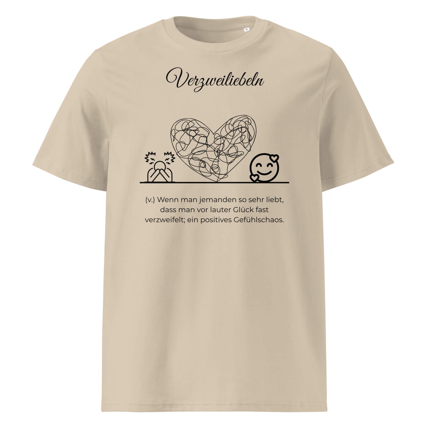 Verzweiliebeln Herren T-Shirt in Desert Dust – schwarzer Aufdruck, Bio-Baumwolle, maskuliner Schnitt – Wortstolz