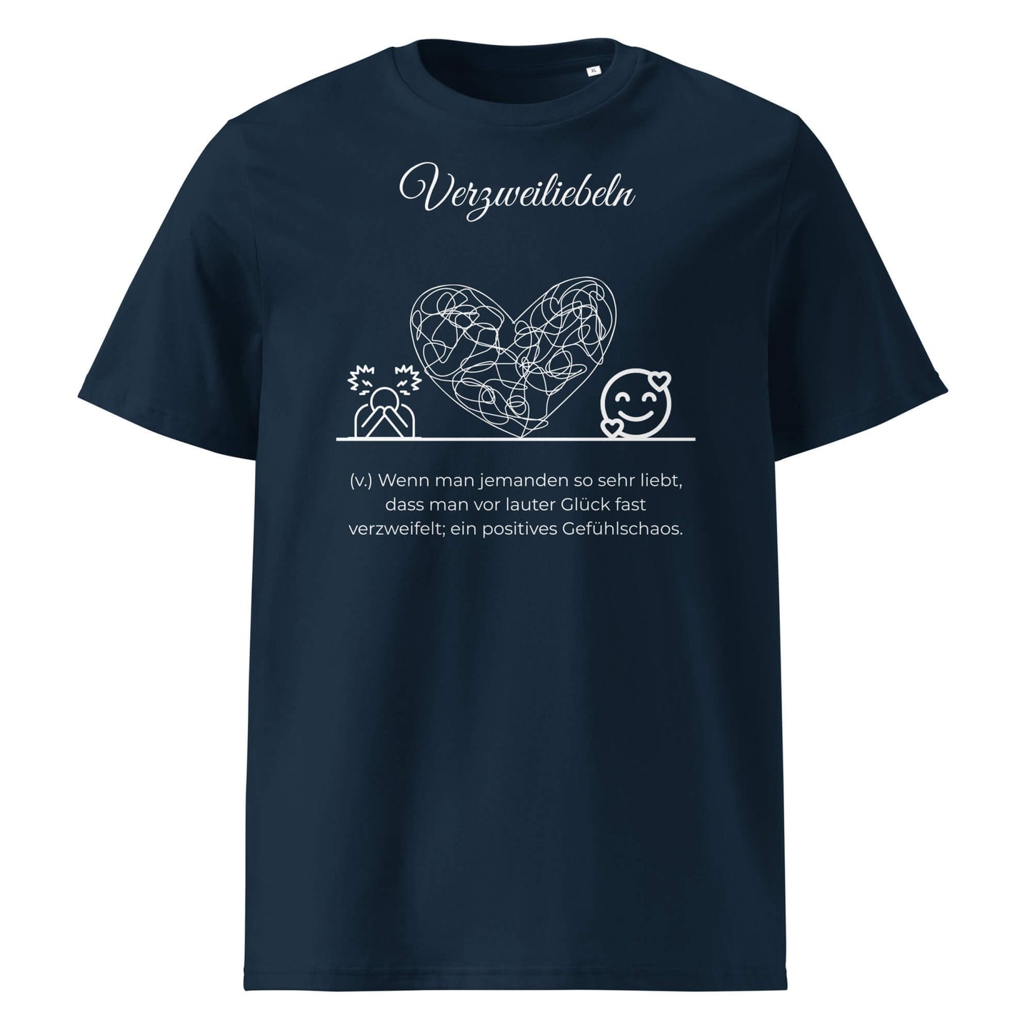 Verzweiliebeln Herren T-Shirt in French Navy – weißer Aufdruck, Bio-Baumwolle, maskuliner Schnitt – Wortstolz