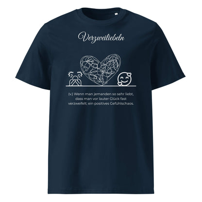 Verzweiliebeln Herren T-Shirt in French Navy – weißer Aufdruck, Bio-Baumwolle, maskuliner Schnitt – Wortstolz