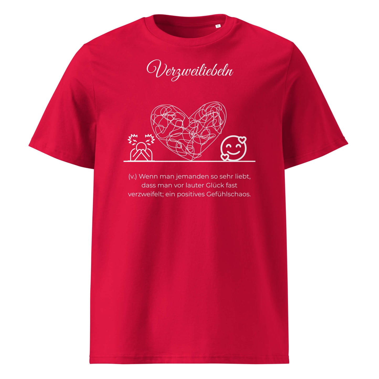 Verzweiliebeln Herren T-Shirt in Red – weißer Aufdruck, Bio-Baumwolle, maskuliner Schnitt – Wortstolz