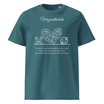 Verzweiliebeln Herren T-Shirt in Stargazer – weißer Aufdruck, Bio-Baumwolle, maskuliner Schnitt – Wortstolz