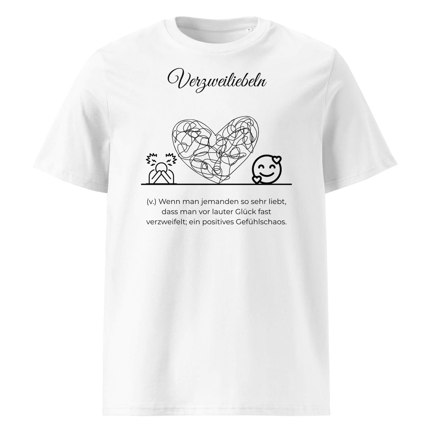 Verzweiliebeln Herren T-Shirt in White – schwarzer Aufdruck, Bio-Baumwolle, maskuliner Schnitt – Wortstolz