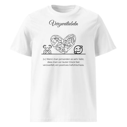 Verzweiliebeln Herren T-Shirt in White – schwarzer Aufdruck, Bio-Baumwolle, maskuliner Schnitt – Wortstolz