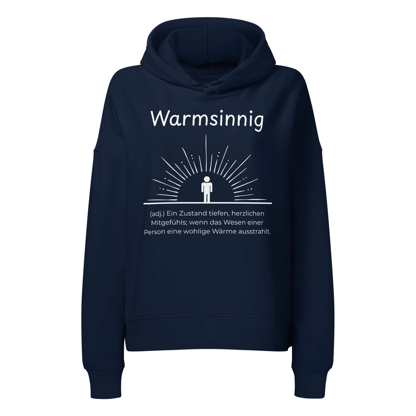 Warmsinnig Damen Hoodie in French Navy – weißer Aufdruck, Bio-Baumwolle, femininer Schnitt – Wortstolz