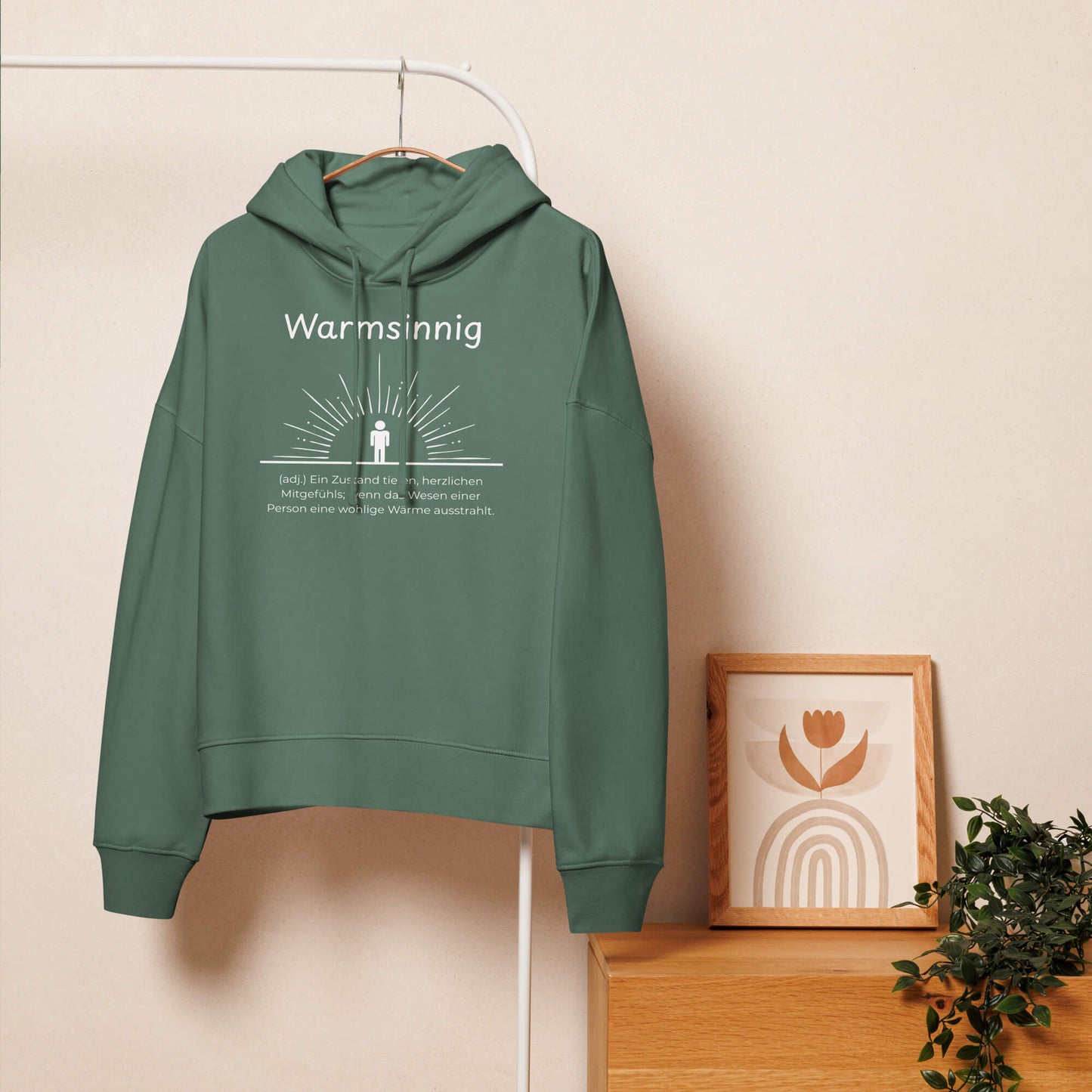 Warmsinnig Damen Hoodie – Green Bay – Hängend am Kleiderbügel – Wortstolz